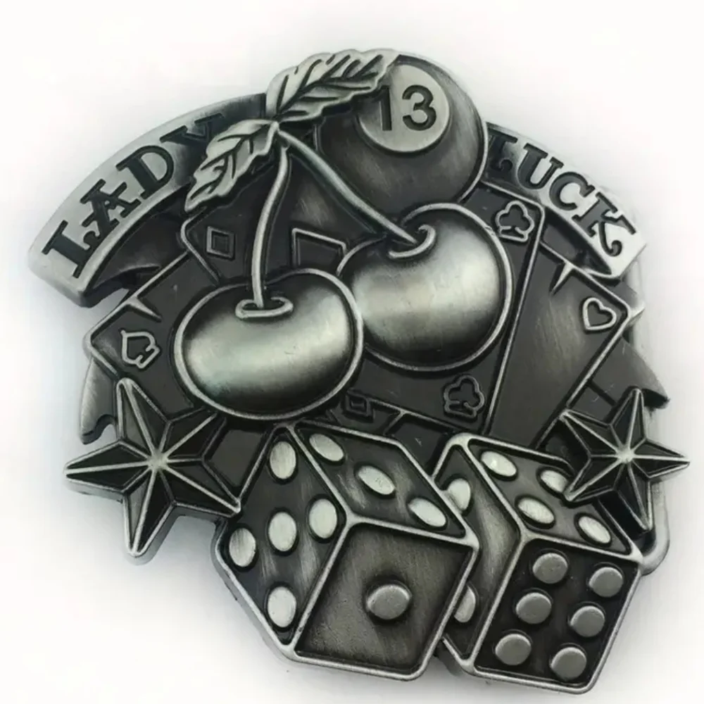 New mens lady luck belt buckle cherries dice